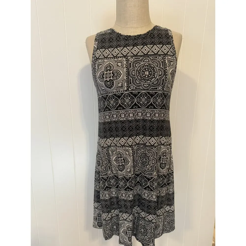 LOFT Outlet Dress Womens Medium Petite Black White Sleeveless Geometric Boho - Picture 1 of 10